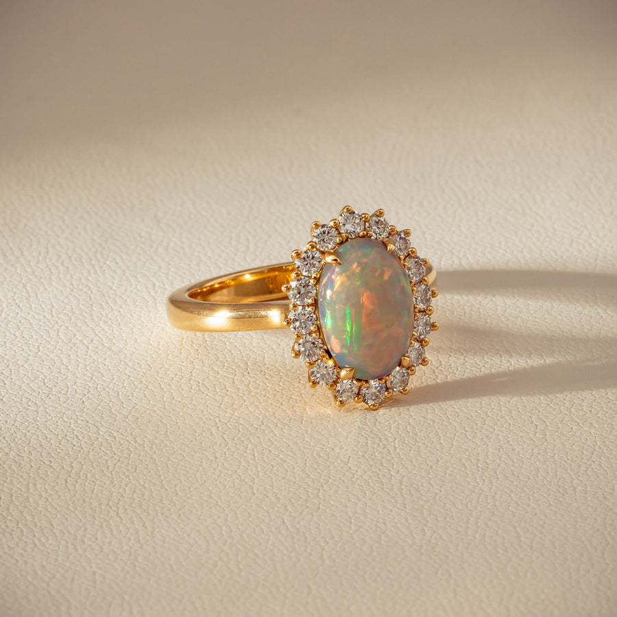 18ct Yellow Gold 1.70ct Opal & Diamond Belle Ring - Ring - Walker & Hall
