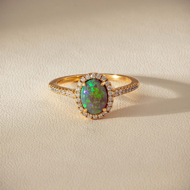 18ct Yellow Gold 1.25ct Opal & Diamond Mini Sierra Ring - Ring - Walker & Hall