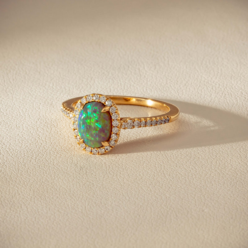 18ct Yellow Gold 1.25ct Opal & Diamond Mini Sierra Ring - Ring - Walker & Hall