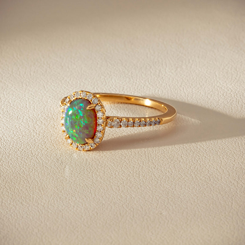 18ct Yellow Gold 1.25ct Opal & Diamond Mini Sierra Ring - Ring - Walker & Hall