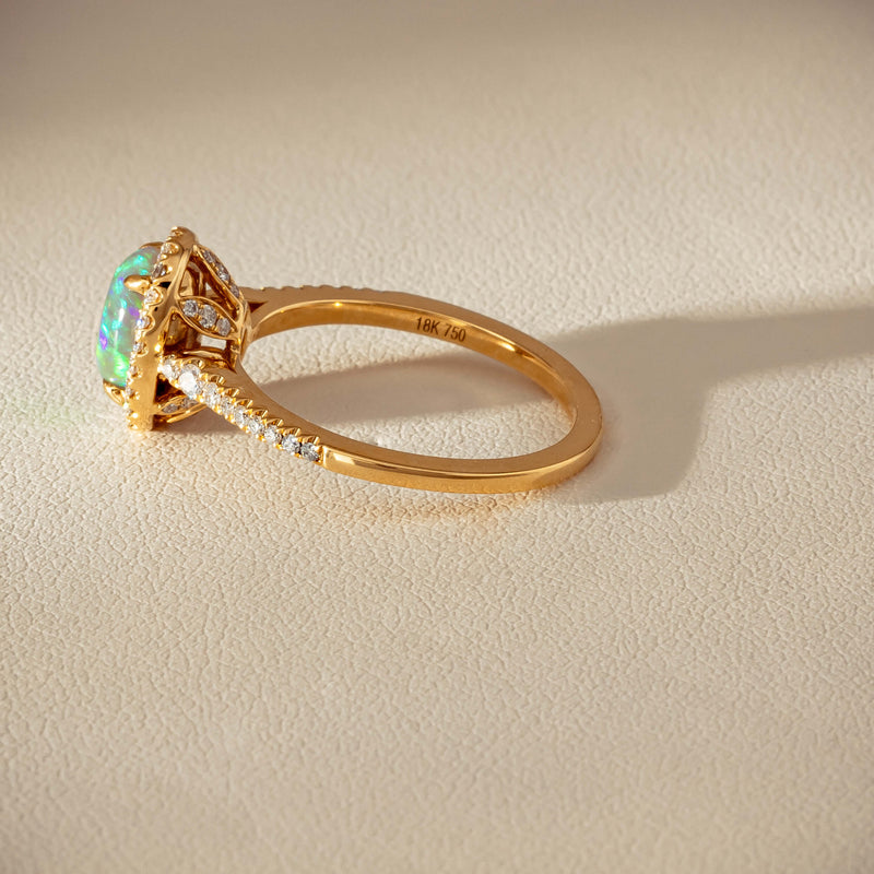 18ct Yellow Gold 1.25ct Opal & Diamond Mini Sierra Ring - Ring - Walker & Hall