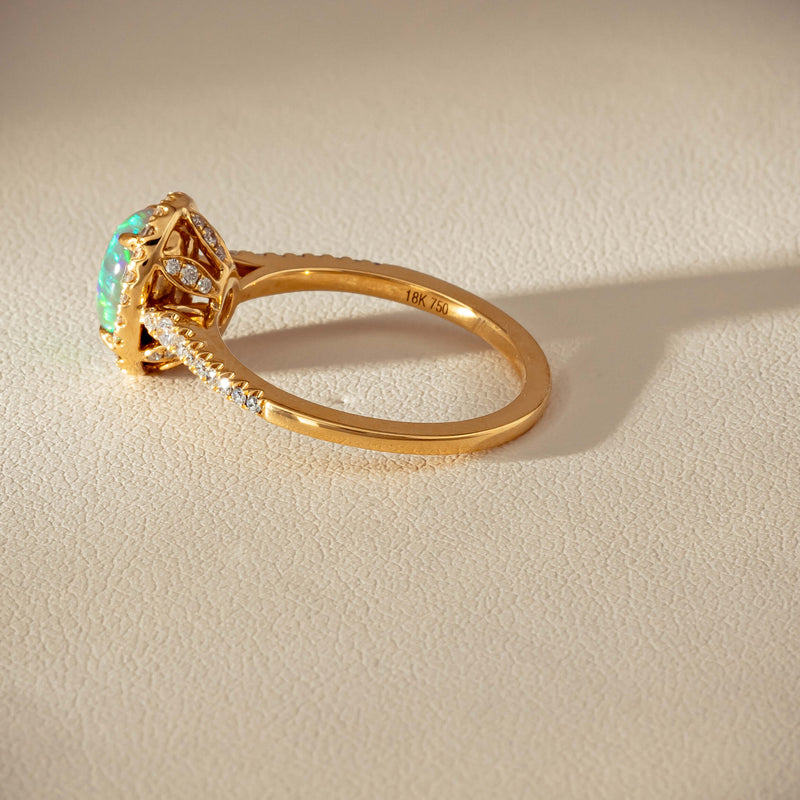 18ct Yellow Gold 1.25ct Opal & Diamond Mini Sierra Ring - Ring - Walker & Hall