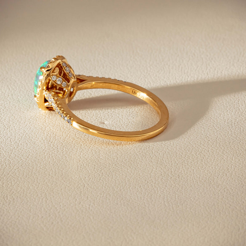 18ct Yellow Gold 1.25ct Opal & Diamond Mini Sierra Ring - Ring - Walker & Hall