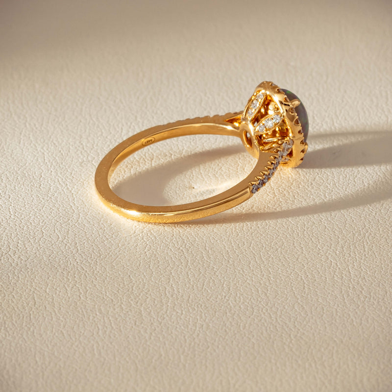 18ct Yellow Gold 1.25ct Opal & Diamond Mini Sierra Ring - Ring - Walker & Hall