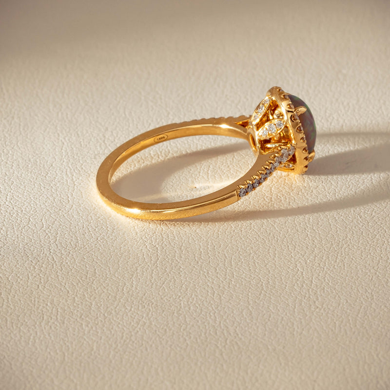 18ct Yellow Gold 1.25ct Opal & Diamond Mini Sierra Ring - Ring - Walker & Hall