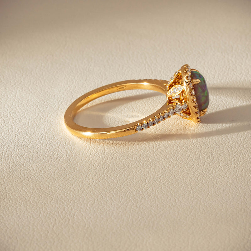 18ct Yellow Gold 1.25ct Opal & Diamond Mini Sierra Ring - Ring - Walker & Hall