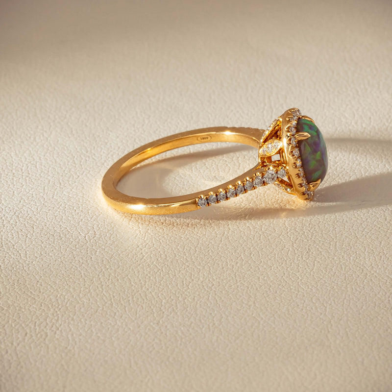 18ct Yellow Gold 1.25ct Opal & Diamond Mini Sierra Ring - Ring - Walker & Hall