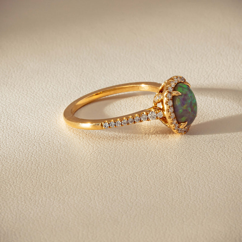 18ct Yellow Gold 1.25ct Opal & Diamond Mini Sierra Ring - Ring - Walker & Hall