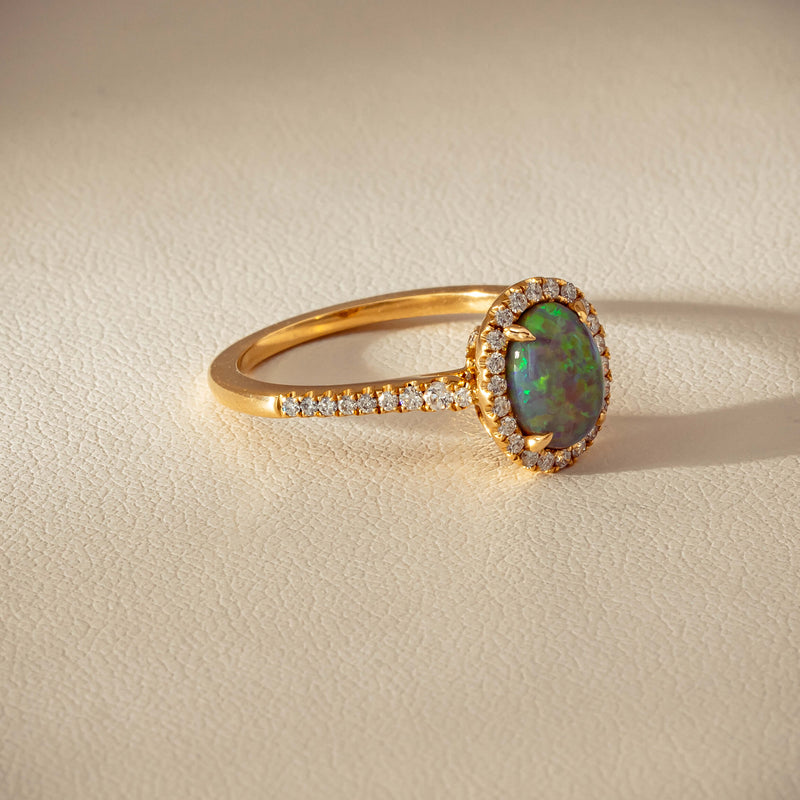 18ct Yellow Gold 1.25ct Opal & Diamond Mini Sierra Ring - Ring - Walker & Hall