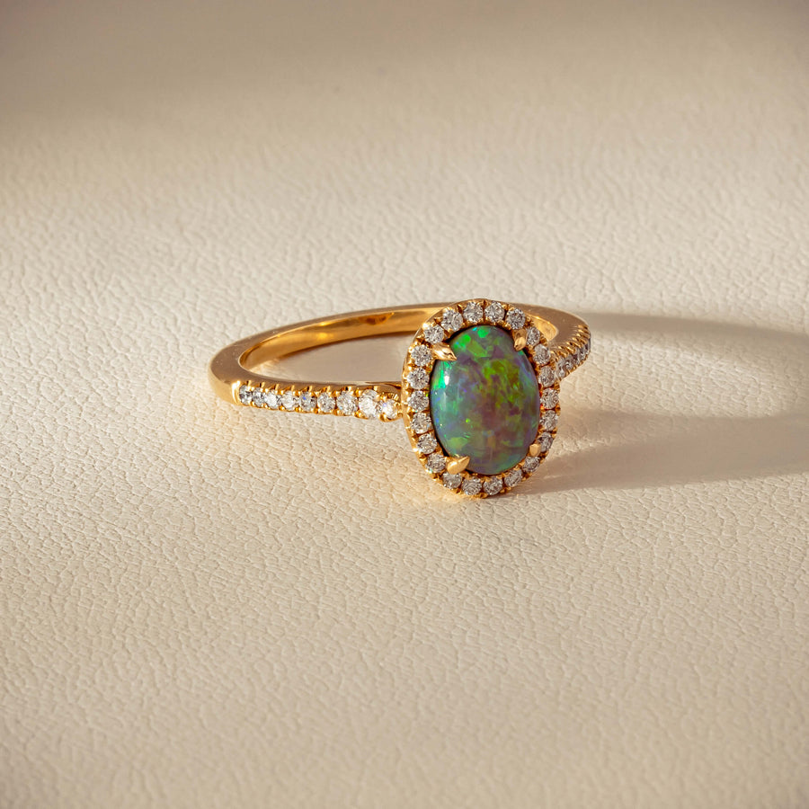18ct Yellow Gold 1.25ct Opal & Diamond Mini Sierra Ring - Ring - Walker & Hall