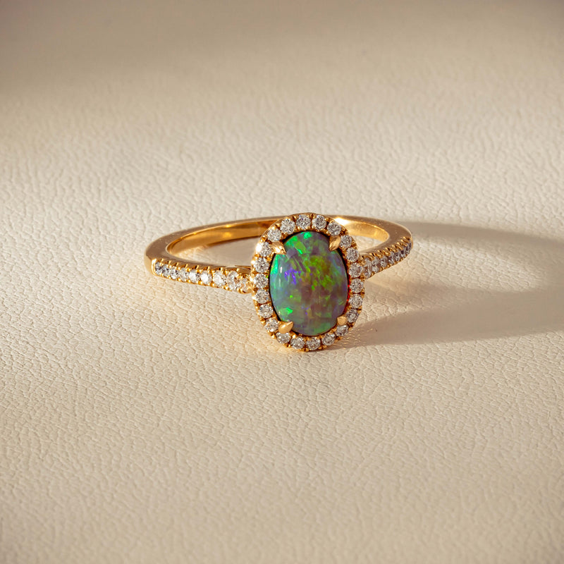 18ct Yellow Gold 1.25ct Opal & Diamond Mini Sierra Ring - Ring - Walker & Hall