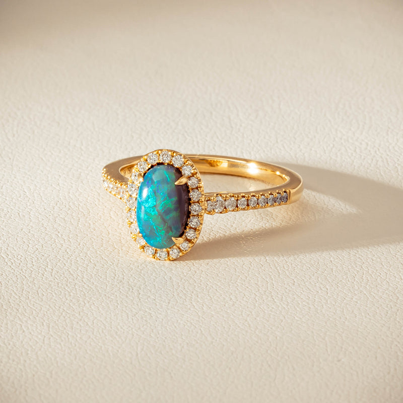 18ct Yellow Gold 1.21ct Opal & Diamond Mini Sierra Ring - Ring - Walker & Hall