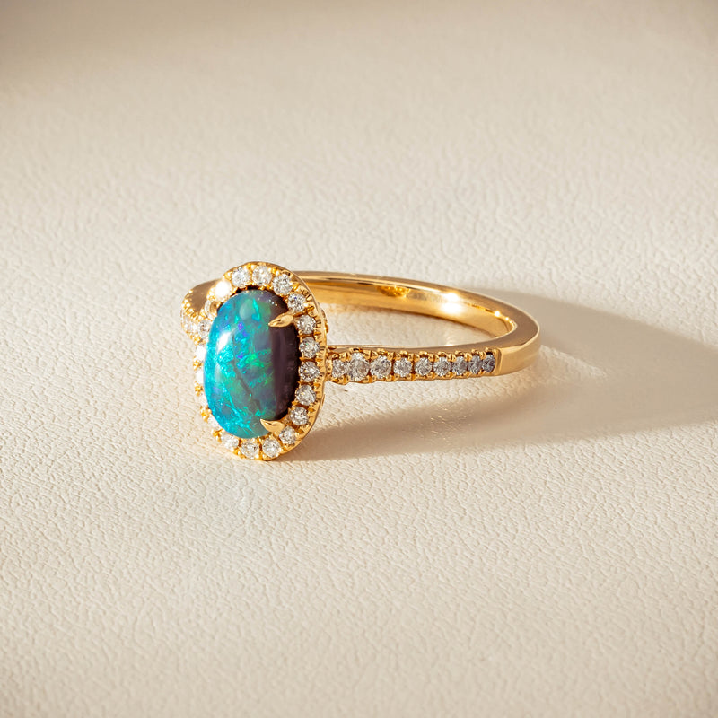 18ct Yellow Gold 1.21ct Opal & Diamond Mini Sierra Ring - Ring - Walker & Hall