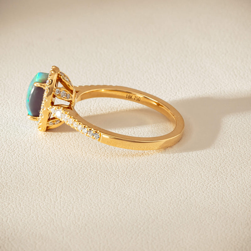 18ct Yellow Gold 1.21ct Opal & Diamond Mini Sierra Ring - Ring - Walker & Hall