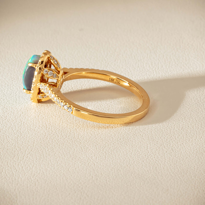 18ct Yellow Gold 1.21ct Opal & Diamond Mini Sierra Ring - Ring - Walker & Hall