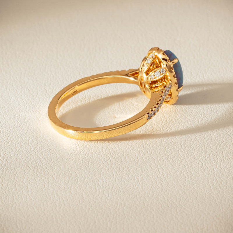 18ct Yellow Gold 1.21ct Opal & Diamond Mini Sierra Ring - Ring - Walker & Hall