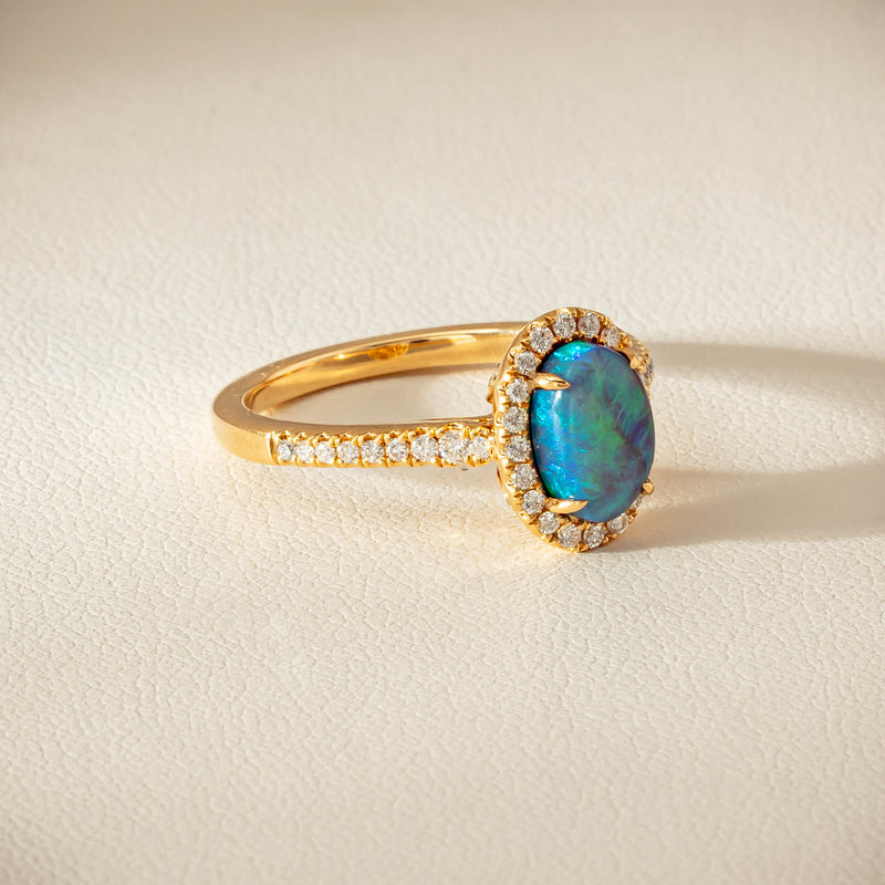 18ct Yellow Gold 1.21ct Opal & Diamond Mini Sierra Ring - Ring - Walker & Hall