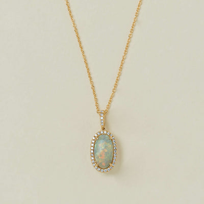 18ct Yellow Gold 1.95ct Opal & Diamond Sierra Pendant - Necklace - Walker & Hall
