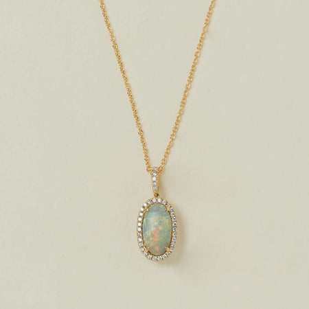 18ct Yellow Gold 1.95ct Opal & Diamond Sierra Pendant - Necklace - Walker & Hall