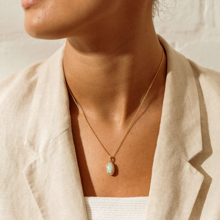 18ct Yellow Gold 1.95ct Opal & Diamond Sierra Pendant - Necklace - Walker & Hall