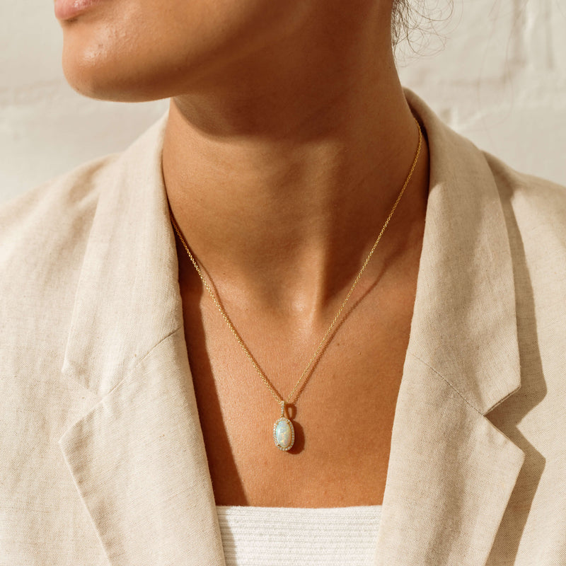 18ct Yellow Gold 1.95ct Opal & Diamond Sierra Pendant - Necklace - Walker & Hall