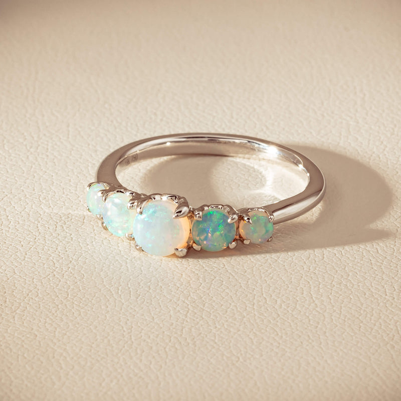 18ct White Gold Five Stone Opal Octavia Ring - Ring - Walker & Hall
