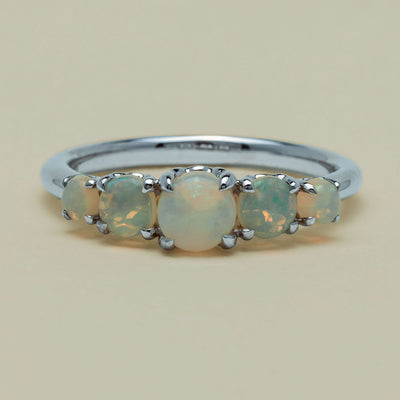 18ct White Gold Five Stone Opal Octavia Ring - Ring - Walker & Hall