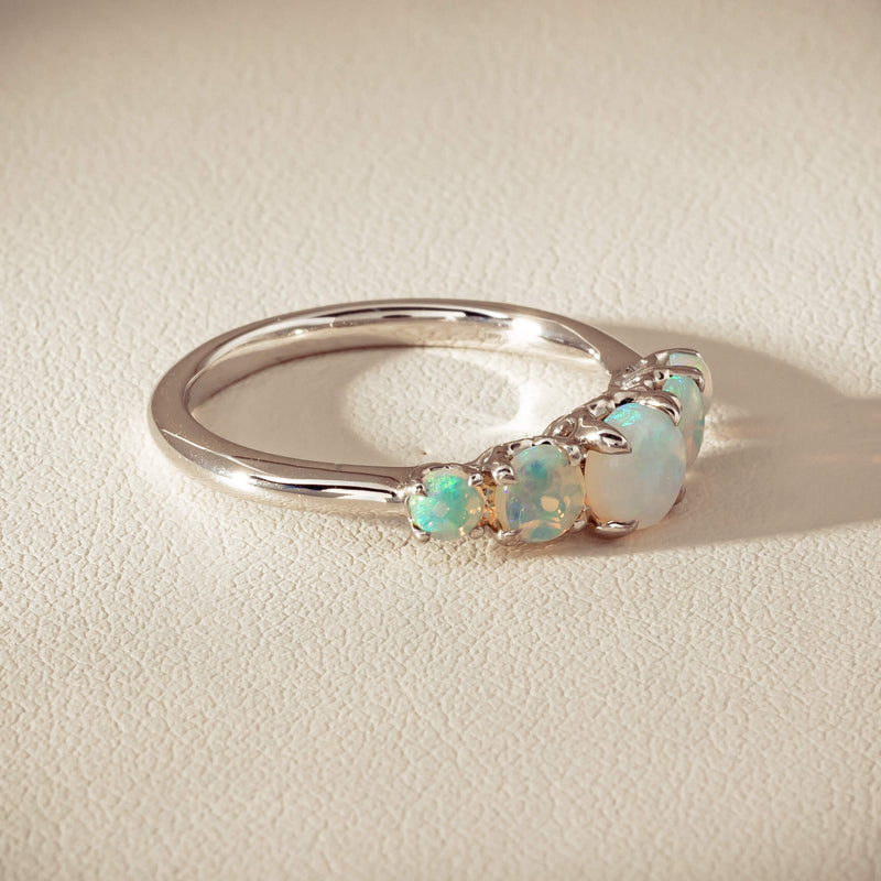 18ct White Gold Five Stone Opal Octavia Ring - Ring - Walker & Hall