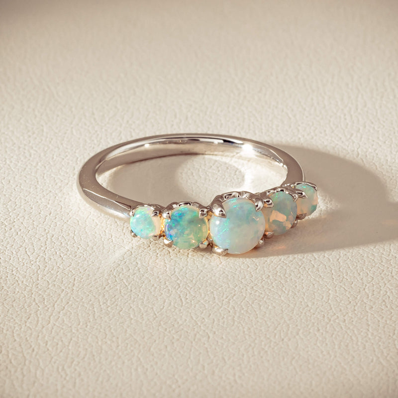 18ct White Gold Five Stone Opal Octavia Ring - Ring - Walker & Hall