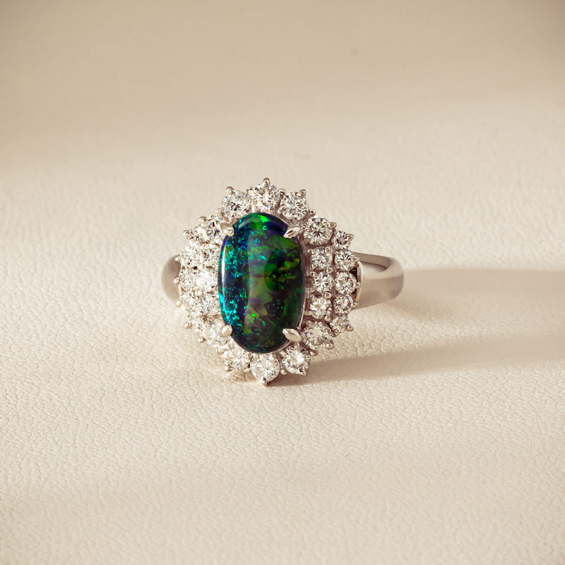 Deja Vu Platinum 1.67ct Opal & Diamond Cluster Ring - Ring - Walker & Hall