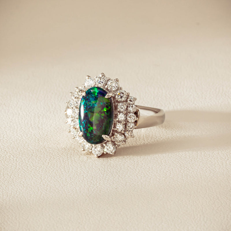 Deja Vu Platinum 1.67ct Opal & Diamond Cluster Ring - Ring - Walker & Hall