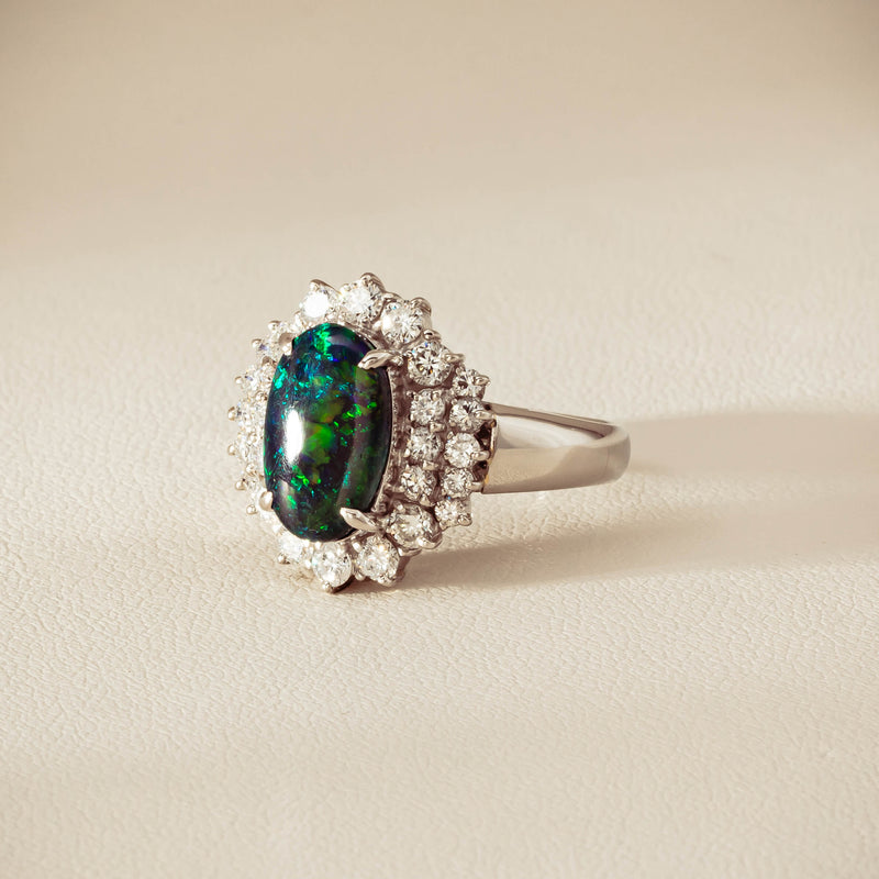 Deja Vu Platinum 1.67ct Opal & Diamond Cluster Ring - Ring - Walker & Hall