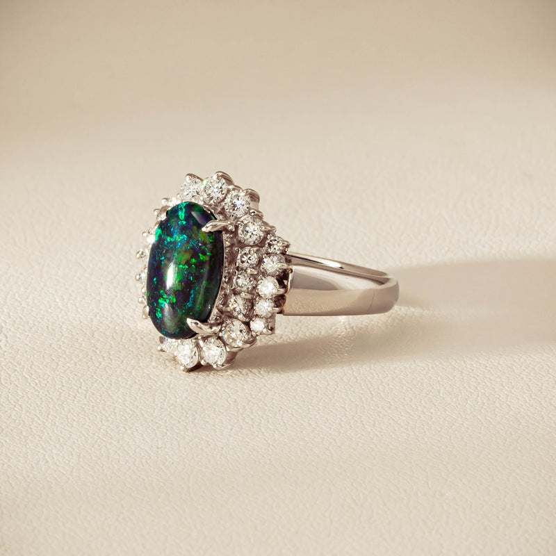 Deja Vu Platinum 1.67ct Opal & Diamond Cluster Ring - Ring - Walker & Hall