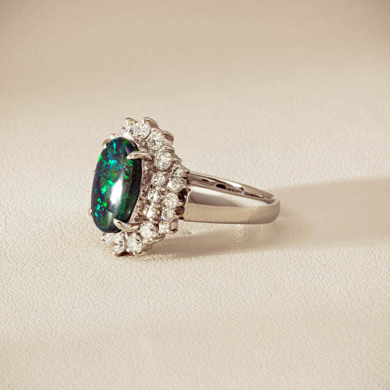 Deja Vu Platinum 1.67ct Opal & Diamond Cluster Ring - Ring - Walker & Hall