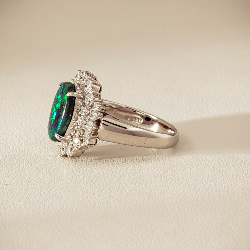 Deja Vu Platinum 1.67ct Opal & Diamond Cluster Ring - Ring - Walker & Hall