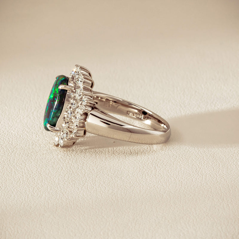 Deja Vu Platinum 1.67ct Opal & Diamond Cluster Ring - Ring - Walker & Hall