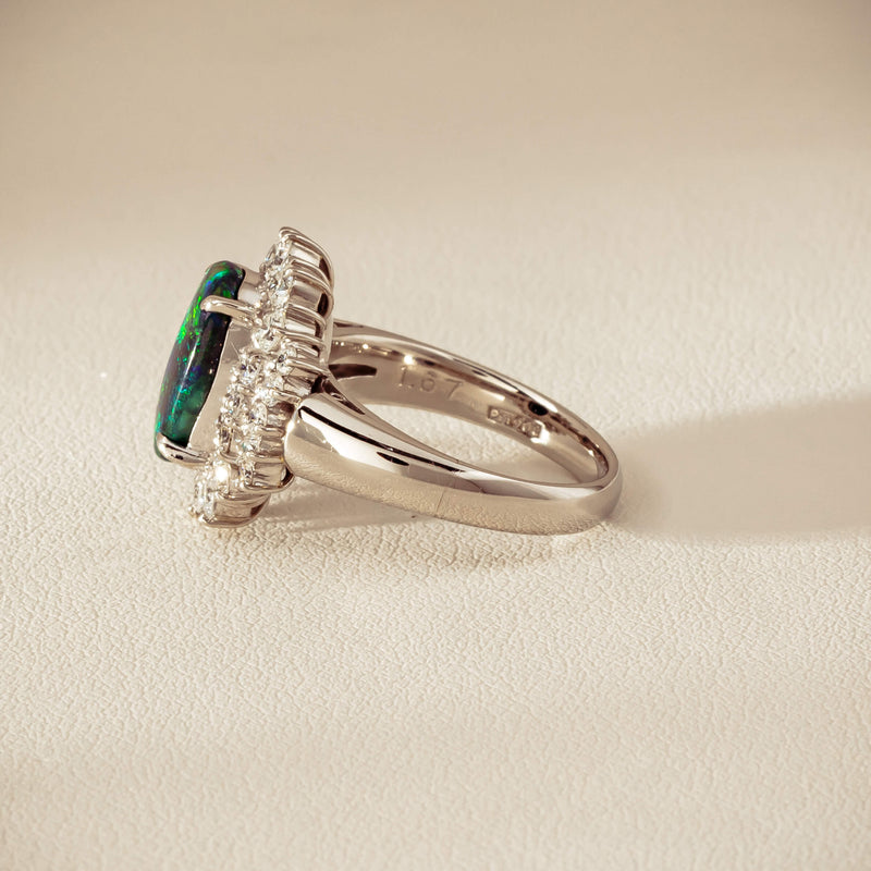 Deja Vu Platinum 1.67ct Opal & Diamond Cluster Ring - Ring - Walker & Hall