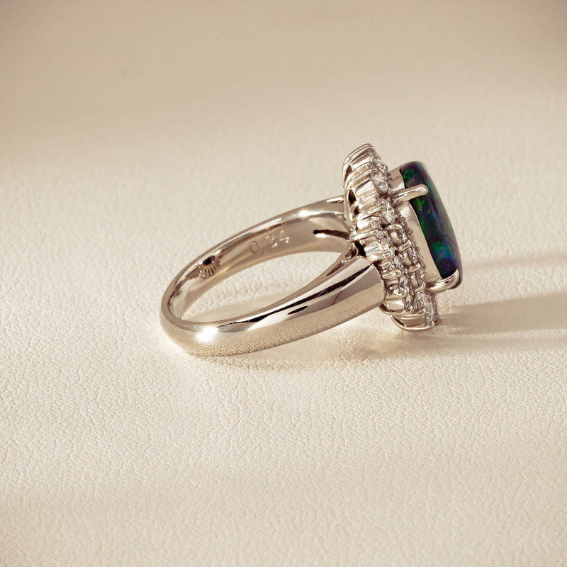 Deja Vu Platinum 1.67ct Opal & Diamond Cluster Ring - Ring - Walker & Hall