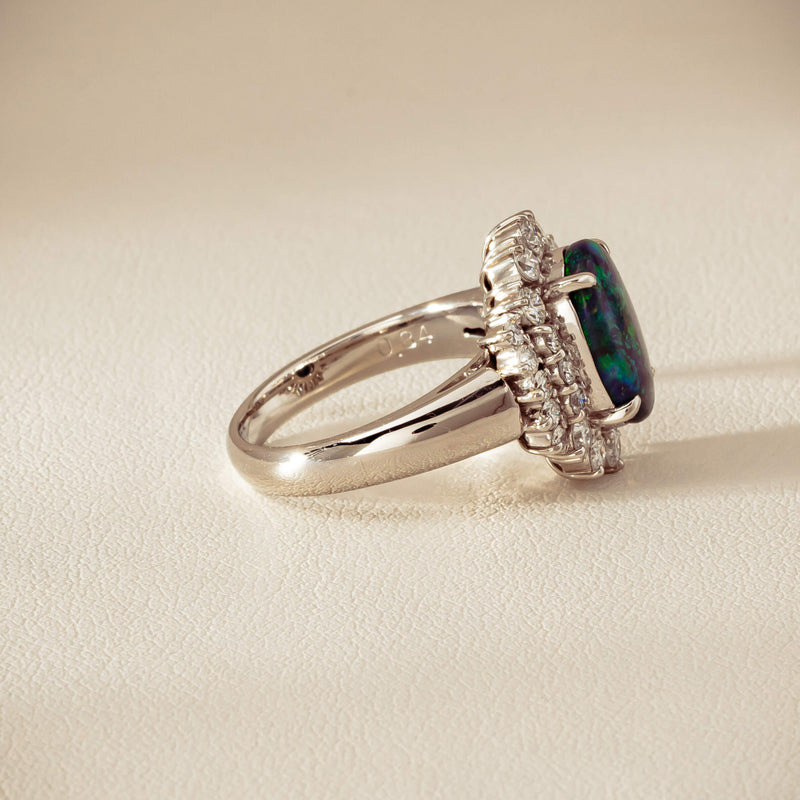 Deja Vu Platinum 1.67ct Opal & Diamond Cluster Ring - Ring - Walker & Hall
