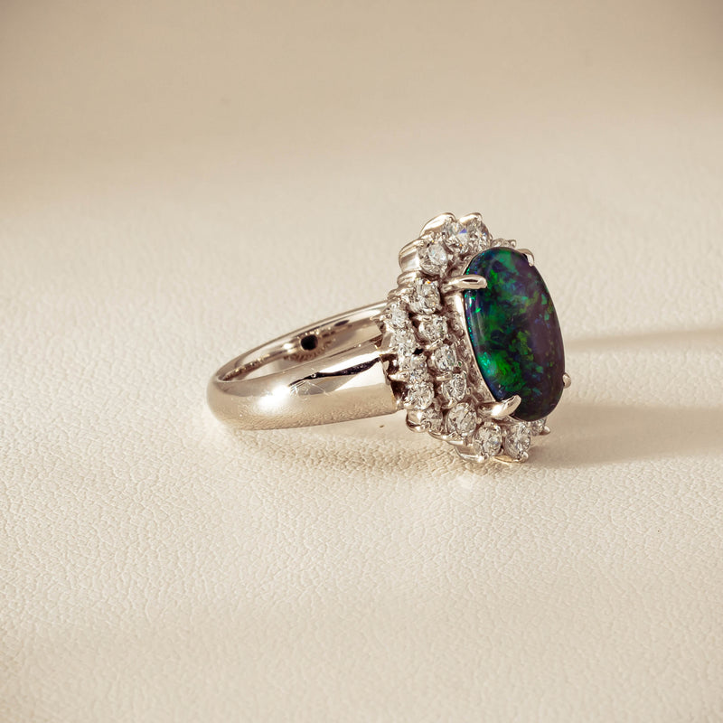 Deja Vu Platinum 1.67ct Opal & Diamond Cluster Ring - Ring - Walker & Hall