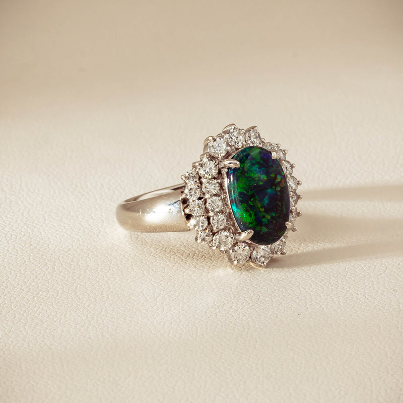 Deja Vu Platinum 1.67ct Opal & Diamond Cluster Ring - Ring - Walker & Hall