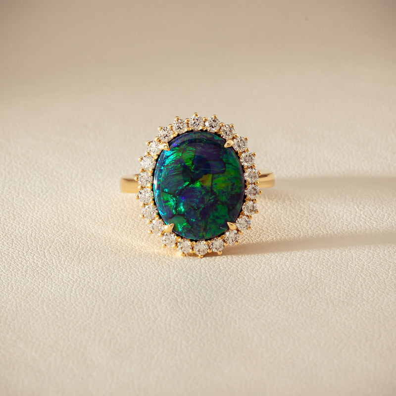 18ct Yellow Gold 4.50ct Opal & Diamond Belle Ring - Ring - Walker & Hall