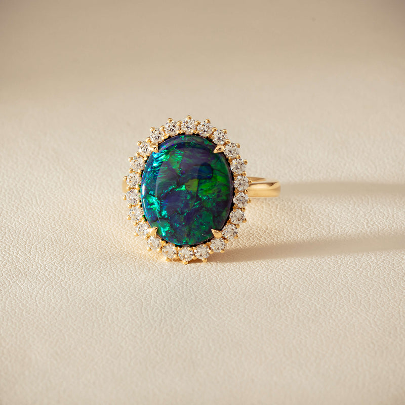 18ct Yellow Gold 4.50ct Opal & Diamond Belle Ring - Ring - Walker & Hall