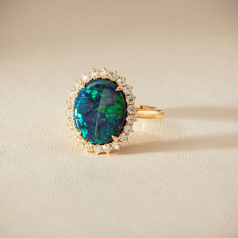 18ct Yellow Gold 4.50ct Opal & Diamond Belle Ring - Ring - Walker & Hall