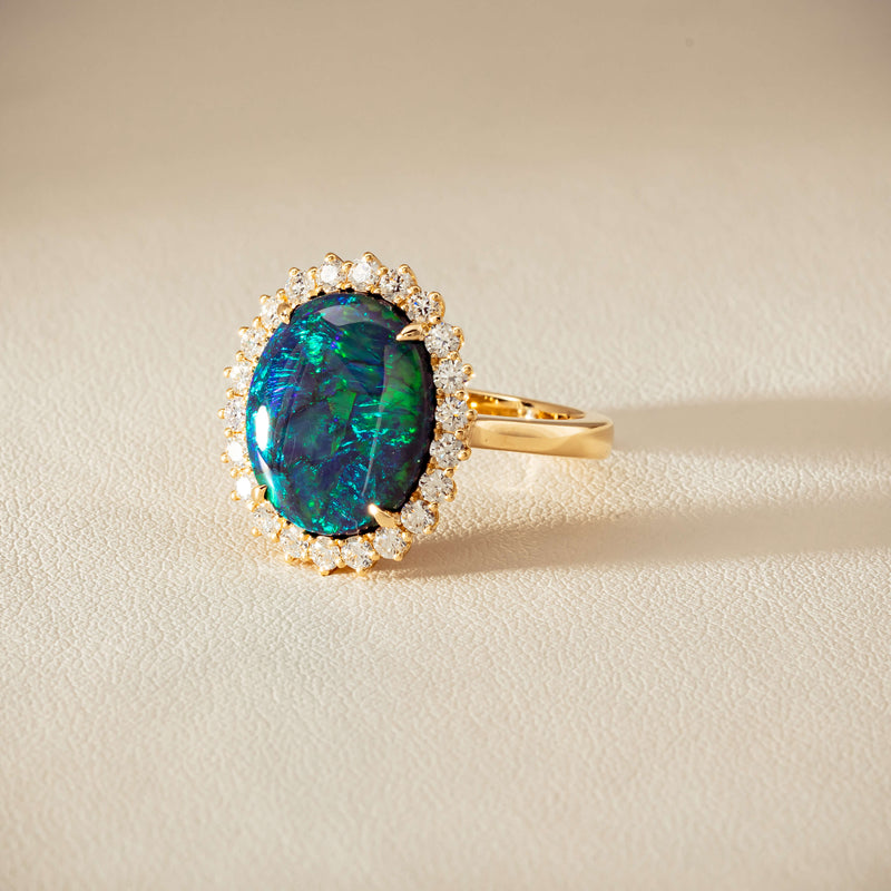 18ct Yellow Gold 4.50ct Opal & Diamond Belle Ring - Ring - Walker & Hall