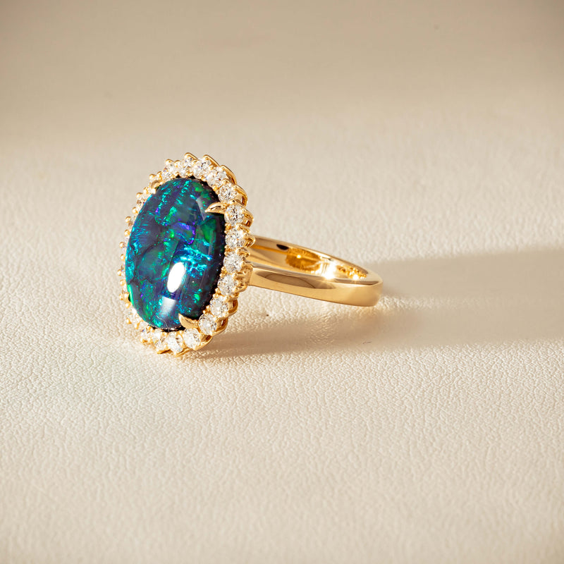 18ct Yellow Gold 4.50ct Opal & Diamond Belle Ring - Ring - Walker & Hall