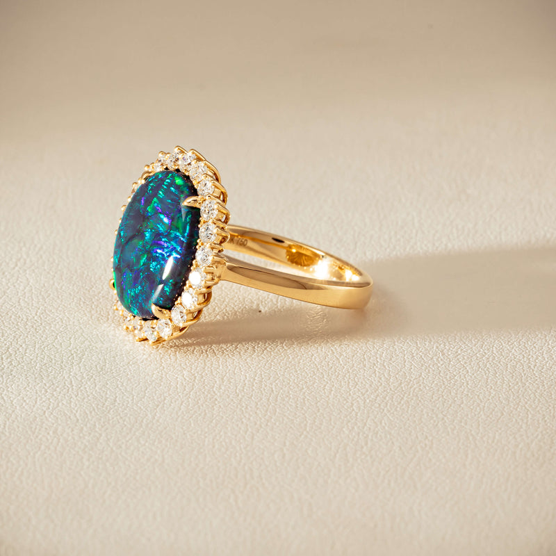 18ct Yellow Gold 4.50ct Opal & Diamond Belle Ring - Ring - Walker & Hall