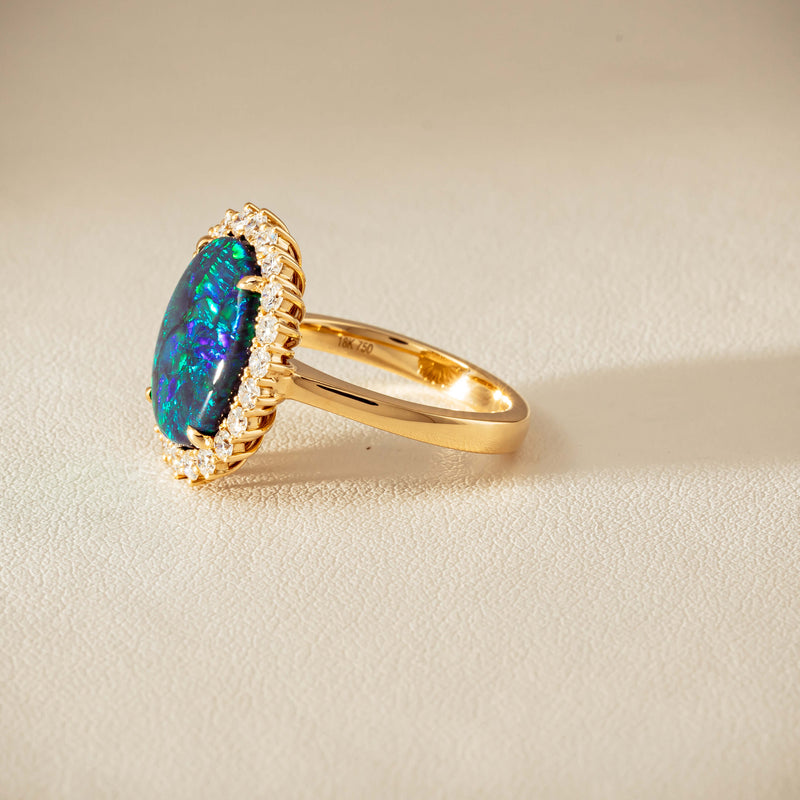18ct Yellow Gold 4.50ct Opal & Diamond Belle Ring - Ring - Walker & Hall