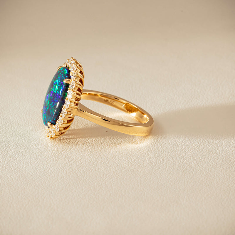 18ct Yellow Gold 4.50ct Opal & Diamond Belle Ring - Ring - Walker & Hall