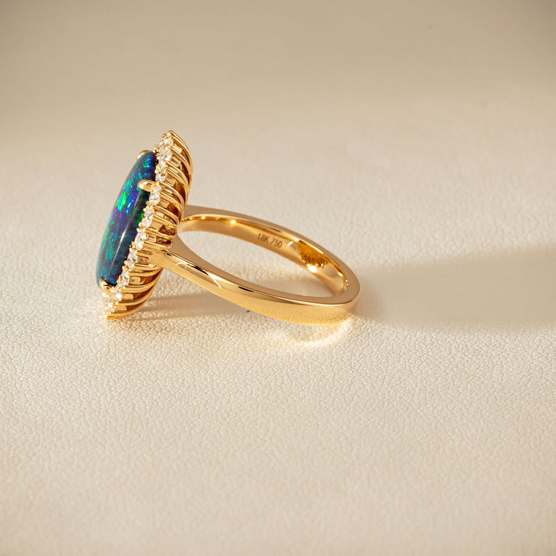 18ct Yellow Gold 4.50ct Opal & Diamond Belle Ring - Ring - Walker & Hall